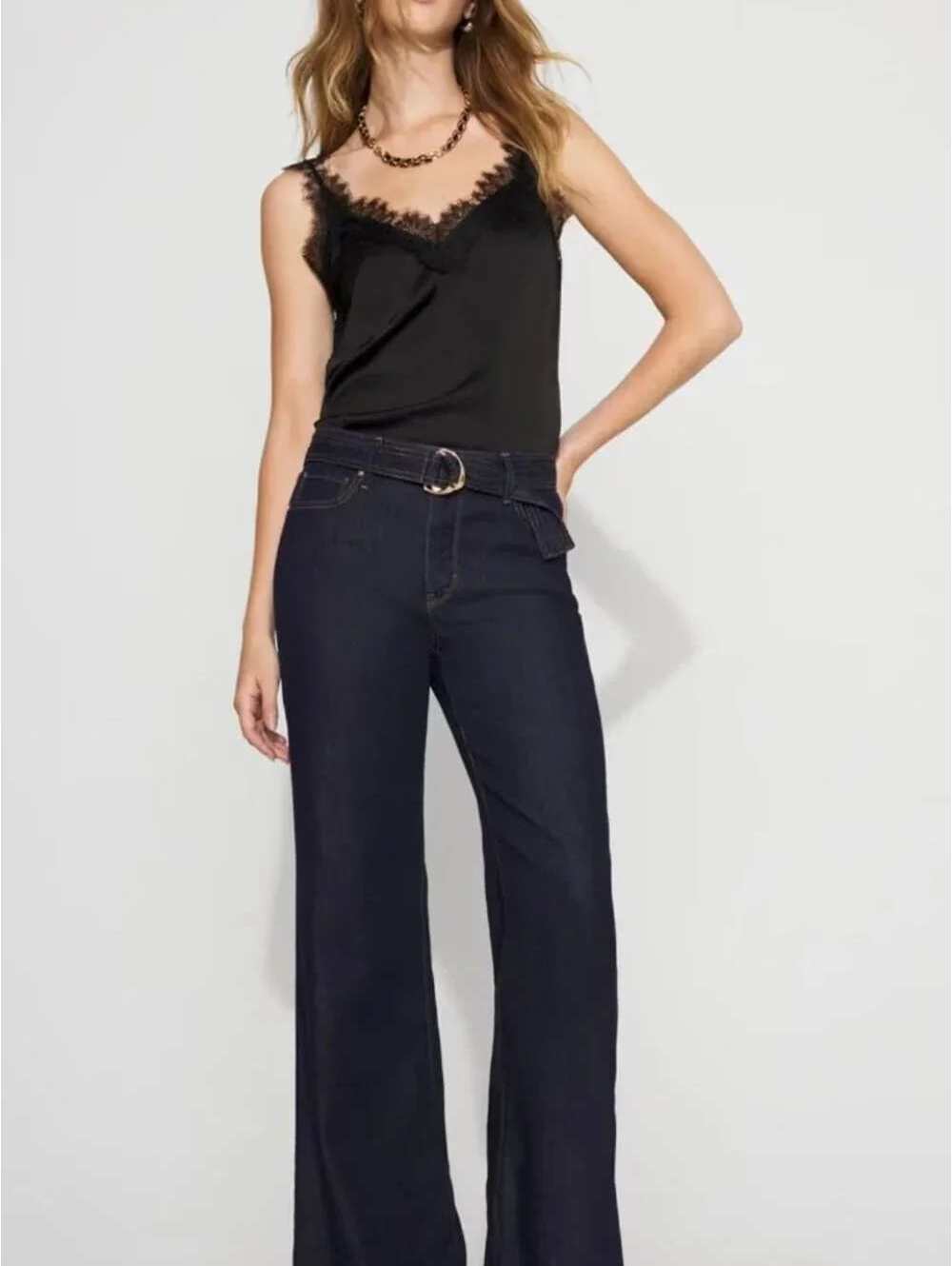 White House Black Market High-Rise Belted Wide-Leg Jean